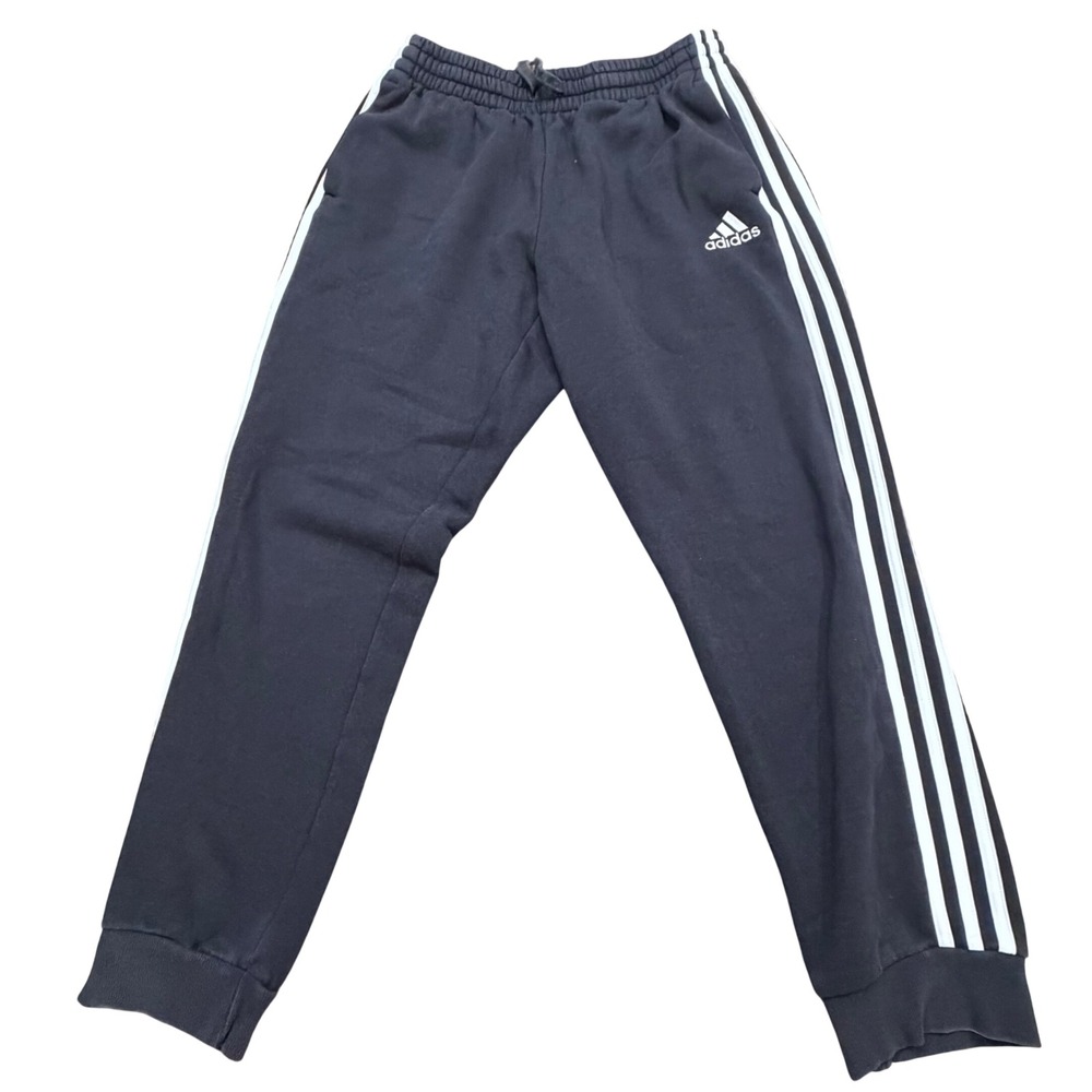 Adidas Mens Essentials 3-Stripes Fleece Joggers Black White Sweatpants Medium